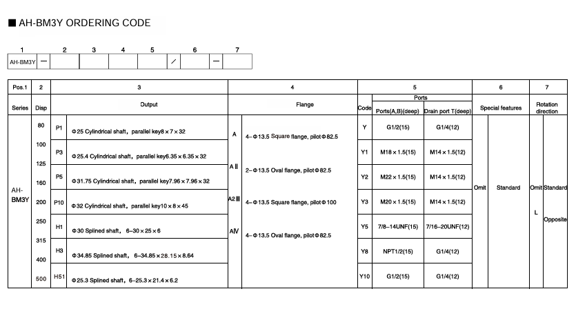 Mã order Motor thủy lực BM3Y-500P10AY/T11/AH