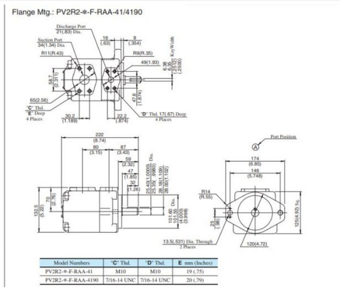 Bản vẽ kích thước lắp đặt của sản phẩm bơm PV2R2-41-F-RAA-41 Yuken