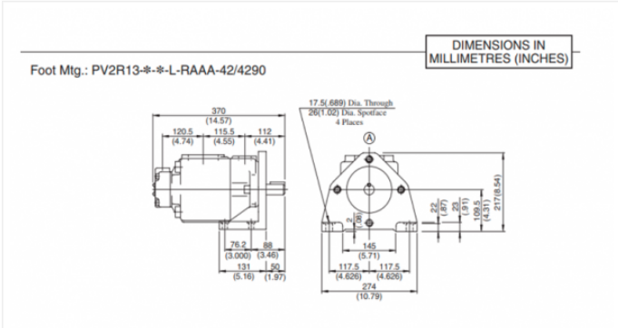 Kích thước lắp đặt bơm cánh gạt Yuken PV2R13-31/116-FRAAA-42