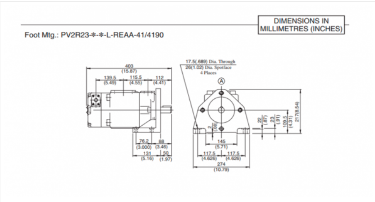 Kích thước lắp bơm cánh gạt Yuken PV2R23-47/94-FRAAA-41 