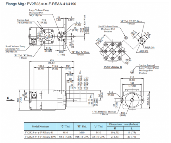 Kích thước lắp đặt bơm cánh gạt Yuken PV2R23-41/94-FRAAA-41