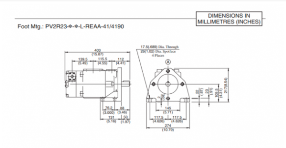 Kích thước lắp đặt bơm cánh gạt Yuken PV2R23-41/94-FRAAA-41