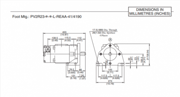 Kích thước lắp đặt bơm cánh gạt Yuken PV2R23-41/116-FRAAA-41