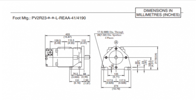 Kích thước lắp đặt bơm cánh gạt Yuken PV2R23-47/125-FRAAA-41 