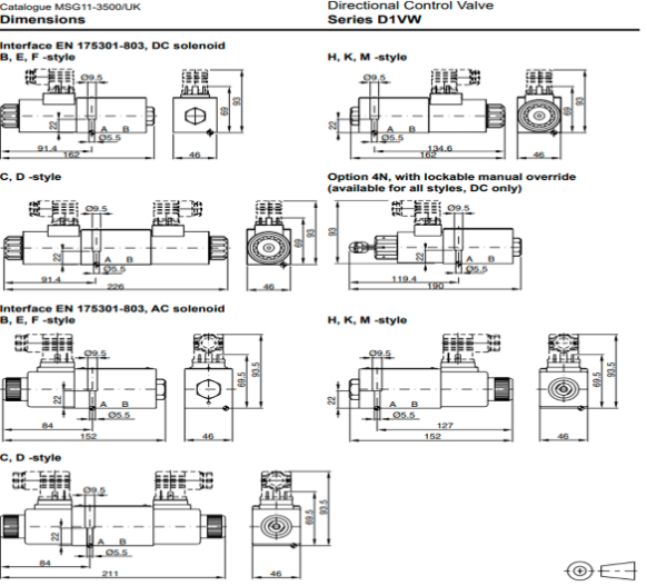 Kích thước lắp đặt sản phẩm van điều khiển bằng điện Parker AH-D1VW002ENTWXG562