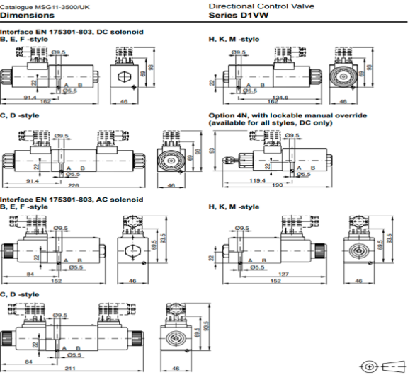 Kích thước lắp đặt van điều khiển bằng điện Parker AH-D1VW002ENJWXG562 