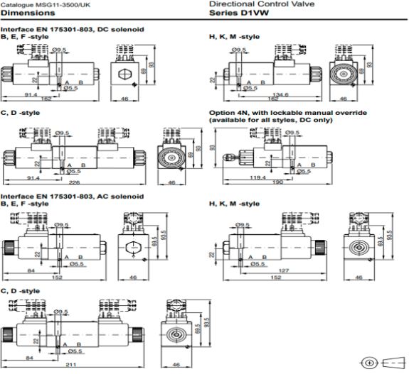 Kích thước lắp đặt van điều khiển điện Parker AH-D1VW002CNTWXG562