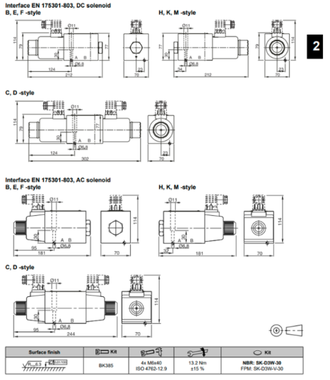 Kích thước lắp đặt van điều khiển điện Parker AH-D3W001CNYWXG562