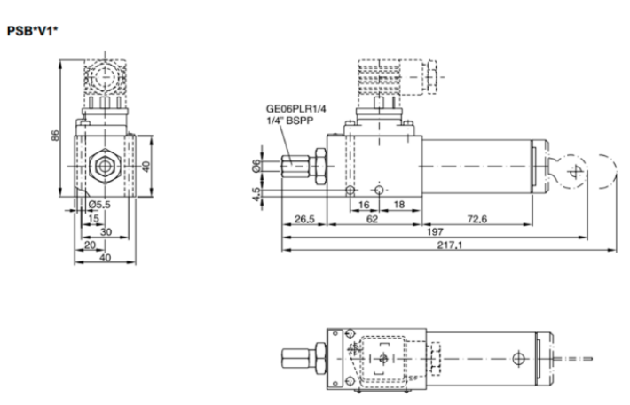 Kích thước lắp đặt công tắc áp suất Parker PSB250AV1A5  