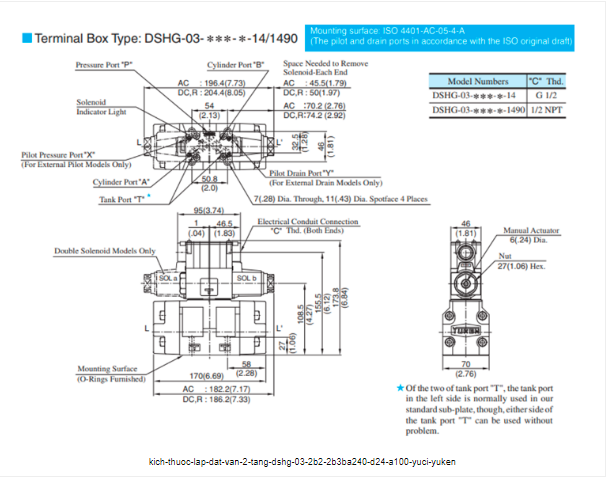 Kích thước lắp đặt van 2 tầng Yuci Yuken DSHG-03-2B2/2B3BA240/D24/A100 
