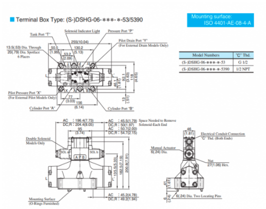 Kích thước lắp đặt của van điều khiển DSHG-06-2B2-220/D24 hãng Yuci Yuken 