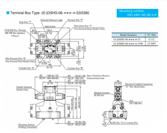Kích thước lắp đặt van điều khiển Yuci Yuken DSHG-06-3C3-220/D24 