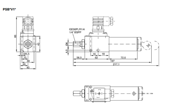 Kích thước lắp đặt sản phẩm công tắc áp suất Parker PSB250AV1A5