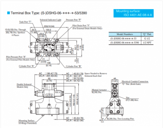 Kích thước lắp đặt sản phẩm van điều khiển Yuci Yuken DSHG-06-3C4-220/D24