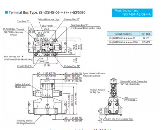 Kích thước lắp đặt sản phẩm van điều khiển Yuci Yuken DSHG-06-3C12-220/D24