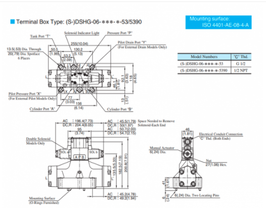 Kích thước lắp đặt sản phẩm van điều khiển hãng Yuci Yuken DSHG-06-3C10-T-A100-51