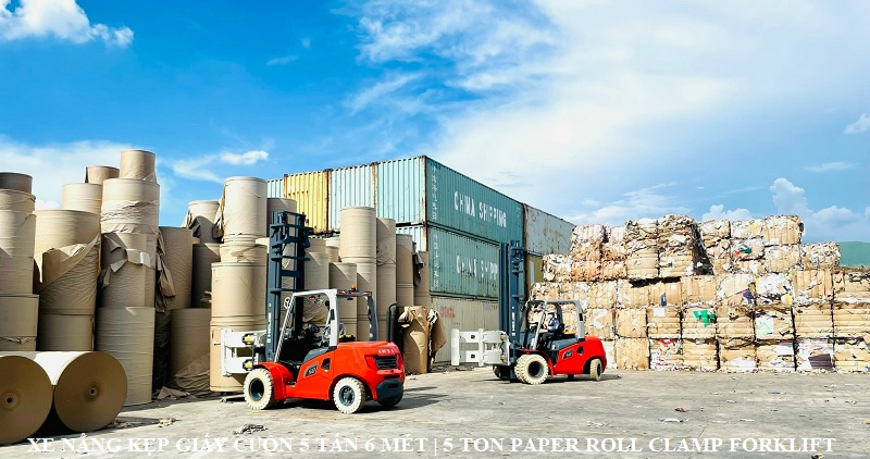 Xe nâng kẹp giấy cuộn 5 tấn 6 mét - 5 ton paper roll clamp forklift