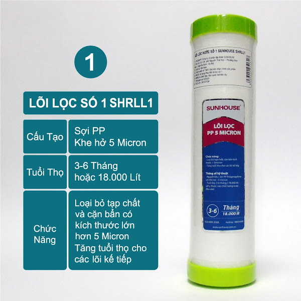 Combo 3 lõi lọc nước thô số 1,2,3 Sunhouse