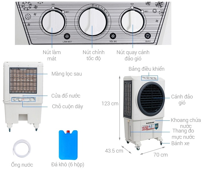 Quạt điều hòa Sunhouse SHD7751 công suất 210W bình chứa 55L - Bảo hành chính hãng