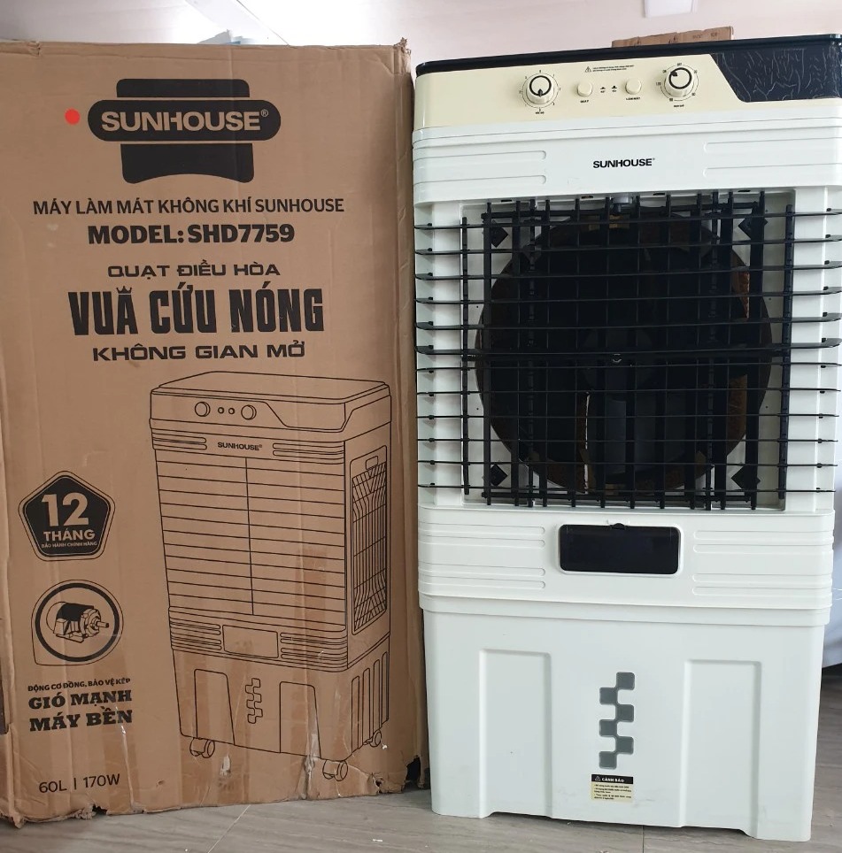 Quạt điều hòa Sunhouse SHD7759 bình chứa 60 lít, công suất 170W - Bảo hành chính hãng toàn quốc