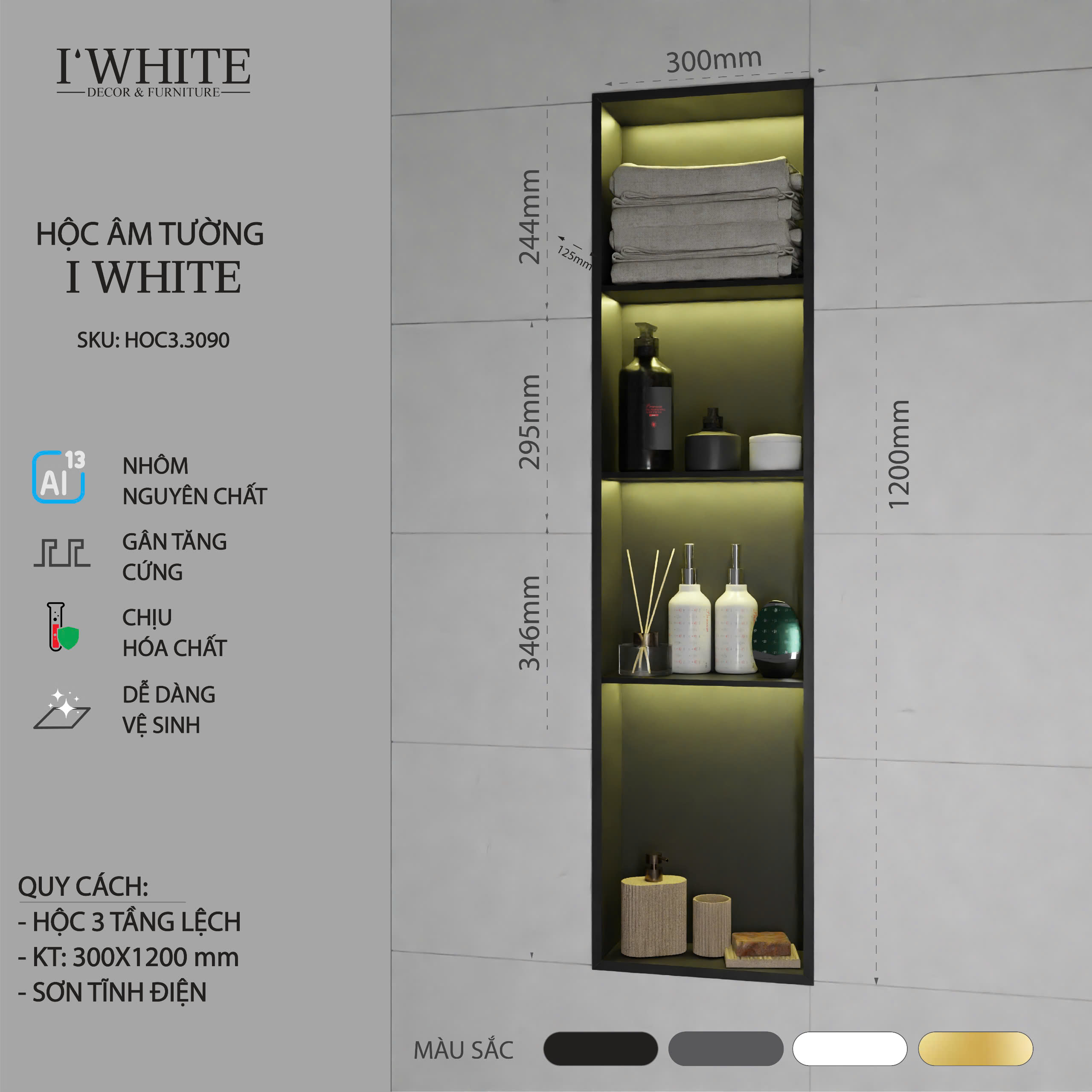 Hộc âm tường IWhite H1.4l-30*120l