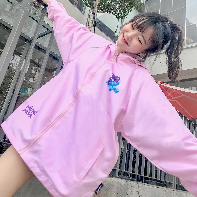 áo khoác dù nữ màu hồng pastel local brand 