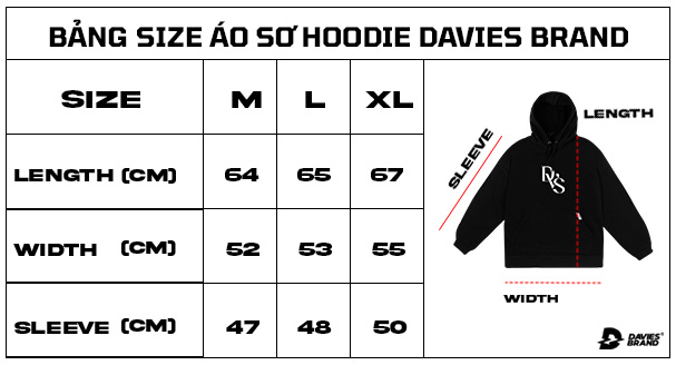 bảng size áo hoodie màu đen