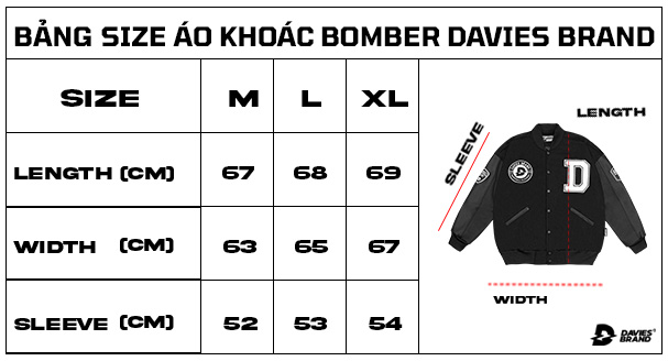 bảng size áo khoác bomber bóng chày