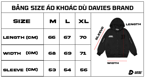 bảng size áo khoác bomber có nón 