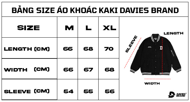 bảng size áo khoác bomber kaki local brand