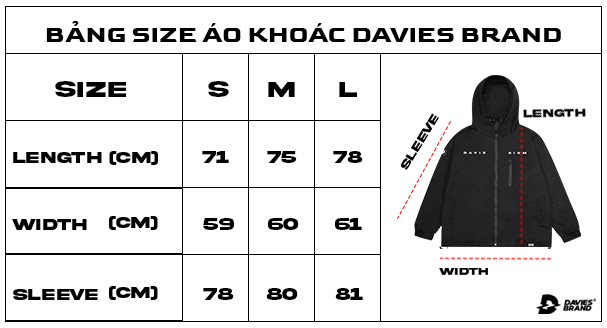 bảng size áo khoác local brand 