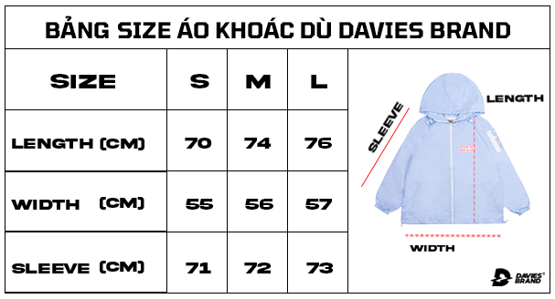 bảng size áo khoác nữ basic mark 3 blue