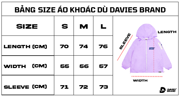 bảng size áo khoác nữ basic mark 3 violet