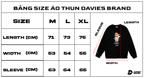 bảng size áo sweater local brand davies