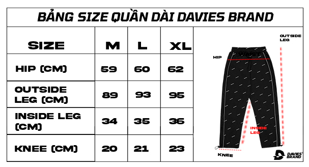 bảng size quần dài local brand 