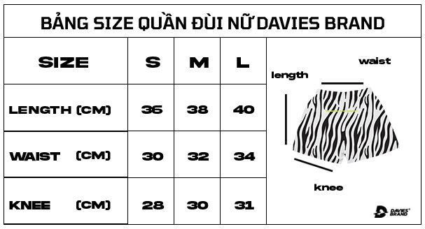 bảng size quần đùi nữ local brand đẹp