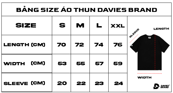 bảng size áo thun local brand 