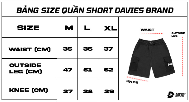 bảng size quần short nam đẹp