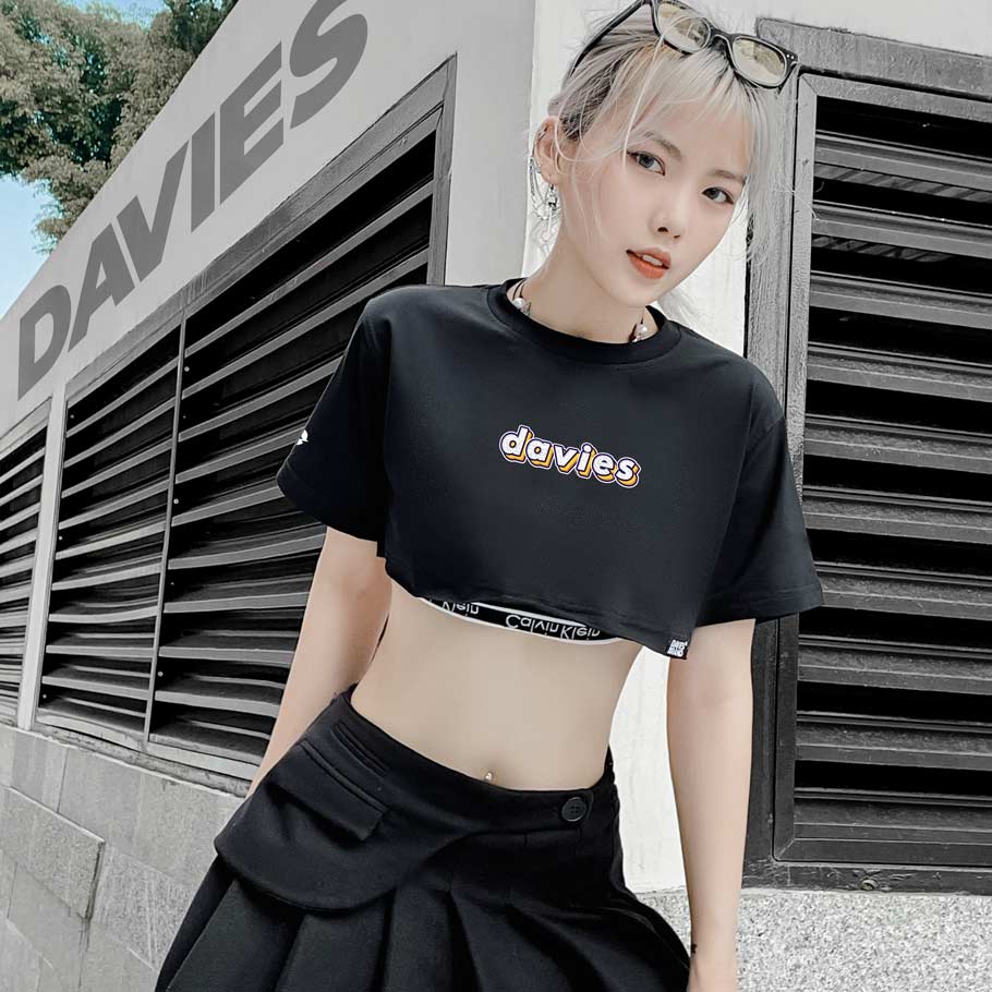 Áo croptop rộng local brand Davies - Black LCD Croptop DAVIES BRAND ®