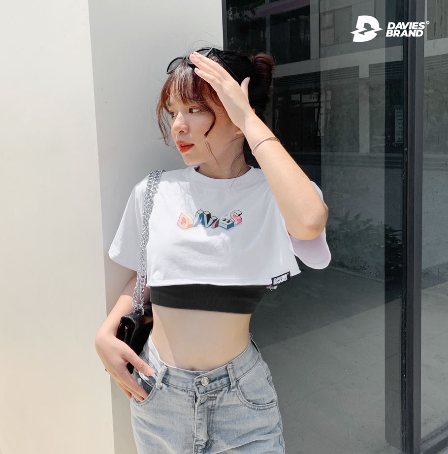 Áo croptop nữ ôm tay ngắn màu vàng DKMV  Croptop ôm in hình Yellow Please