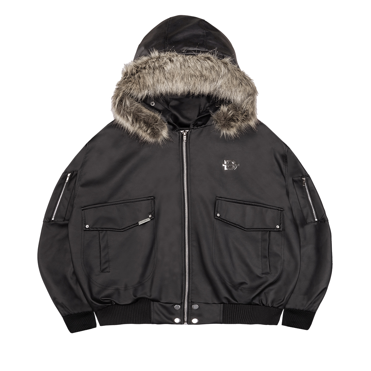 áo khoác da croptop bomber có mũ local brand