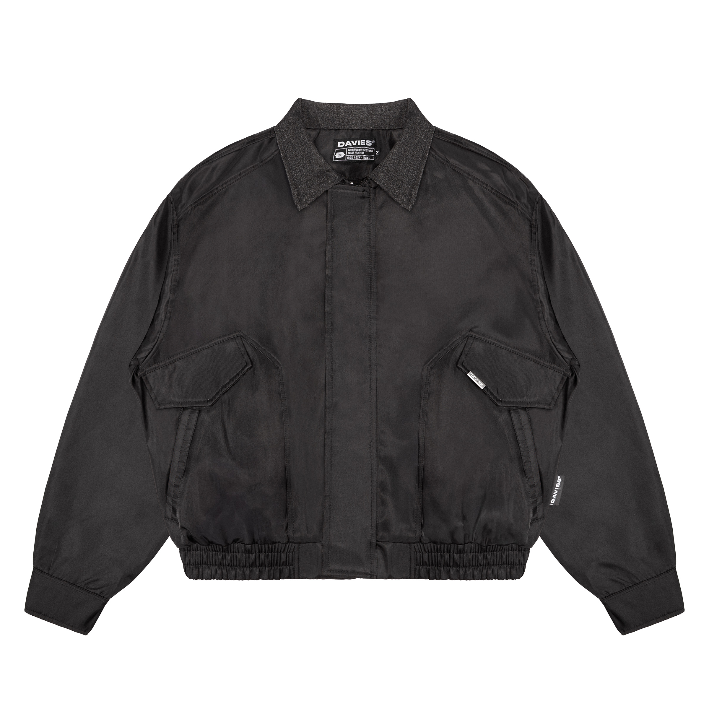 Áo khoác bomber dù phối cổ jean DAVIES tag kim loại