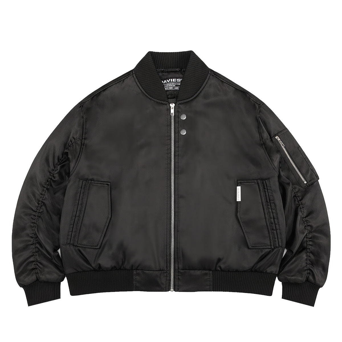 Áo khoác bomber tay nhún logo inox DAVIES khóa kéo túi hộp phong cách hiphop dù 2 lớp Maverick Jacket|