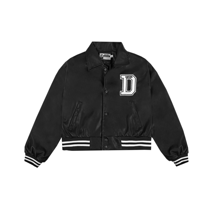 D15-AK33 Cropped Leather Varsity Jacket