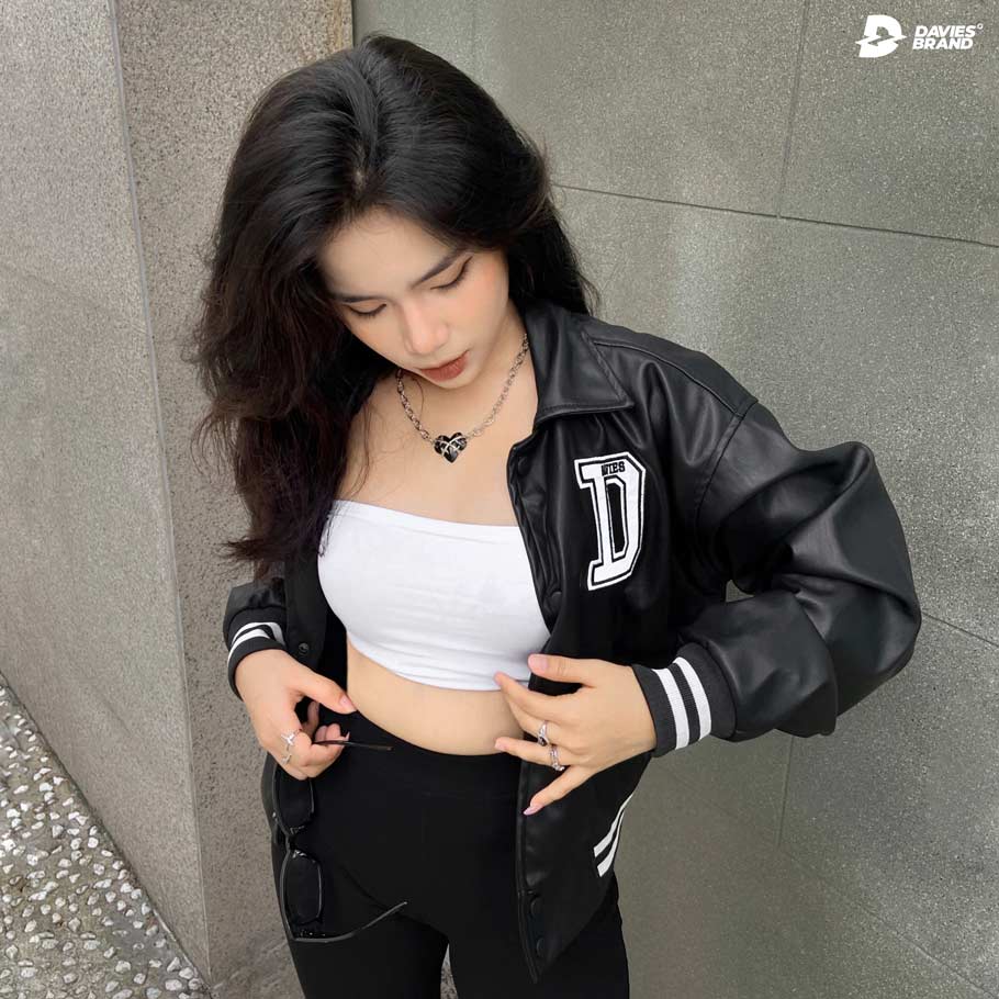 DSS Cropped Leather Varsity Jacket