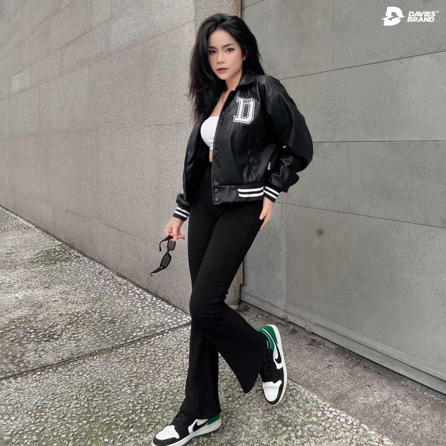 DSS Cropped Leather Varsity Jacket