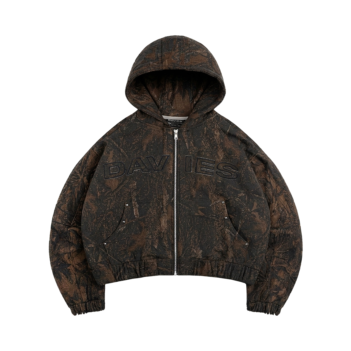 Áo khoác nỉ bông DAVIES hoạ tiết lá rừng đen nâu Commando Hoodie Zip