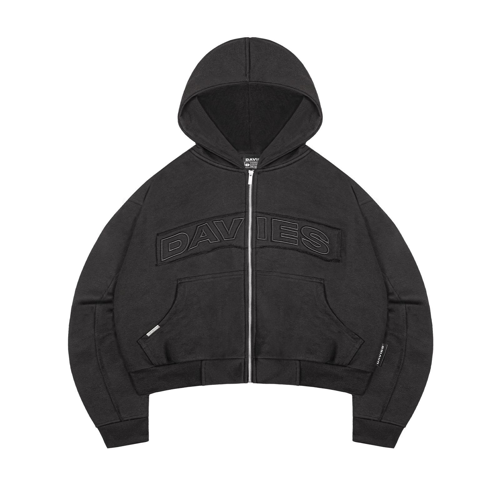 Áo khoác hoodie zip boxy nam nữ DAVIES chữ thêu viền nổi 3D