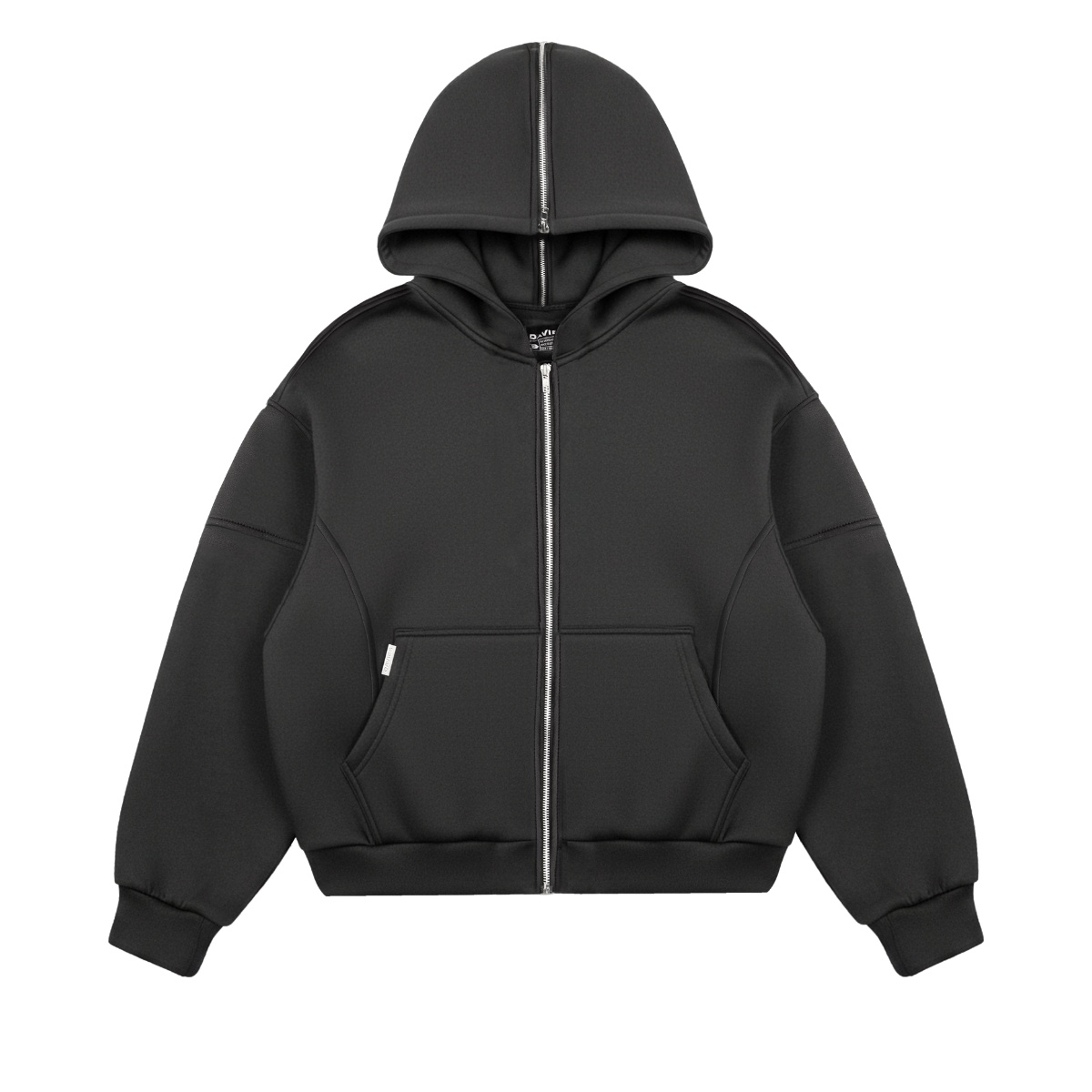 Áo khoác hoodie zip form rộng DAVIES mũ to phối khóa kéo đính tag inox
