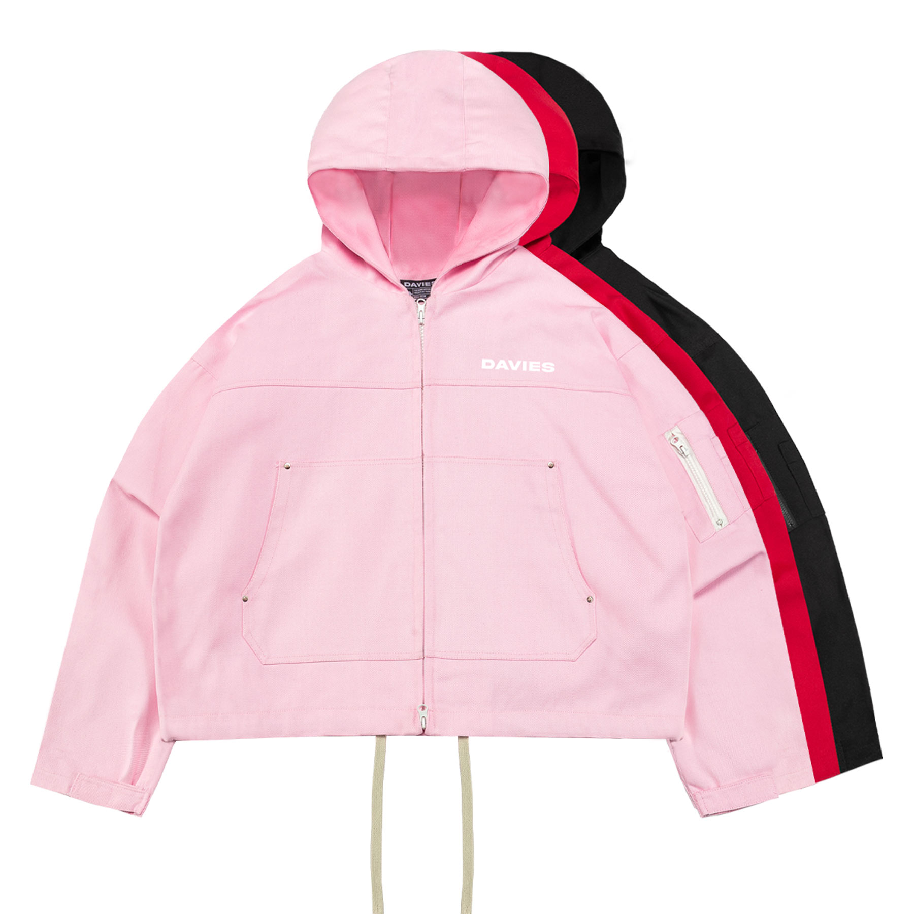 Áo khoác zip local brand khóa kéo 2 đầu chữ in lưng sau màu hồng, đen, đỏ túi hộp tay áo chất Canvas